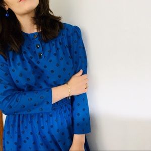 Vintage Blue Geometric Elastic Waist Dress